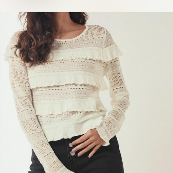 SOLD Sézane Cream Ruffle Openwork Knit Sweater - Picture 7 of 7
